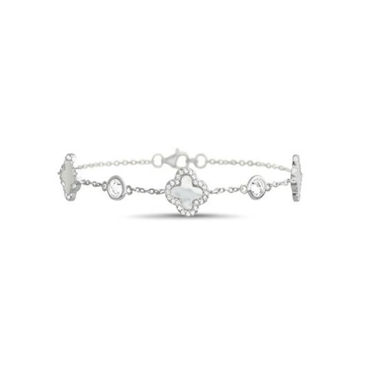 Sterling Silver CZ Clover Bracelet