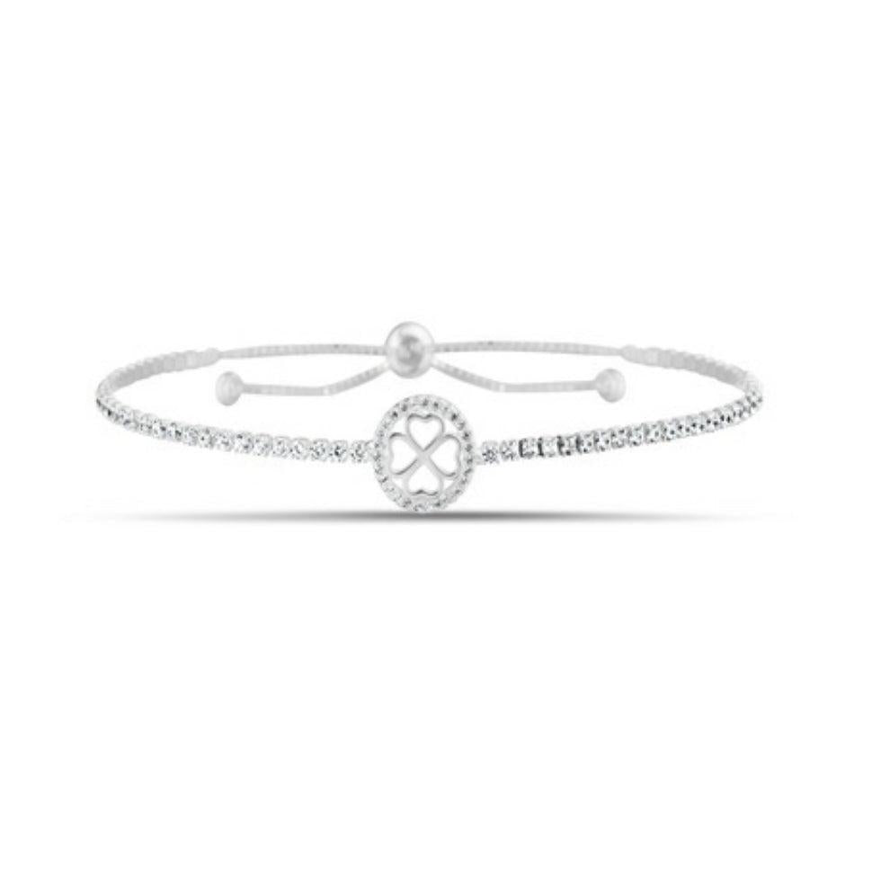 Sterling Silver Pave Clover Tennis Chain Bracelet