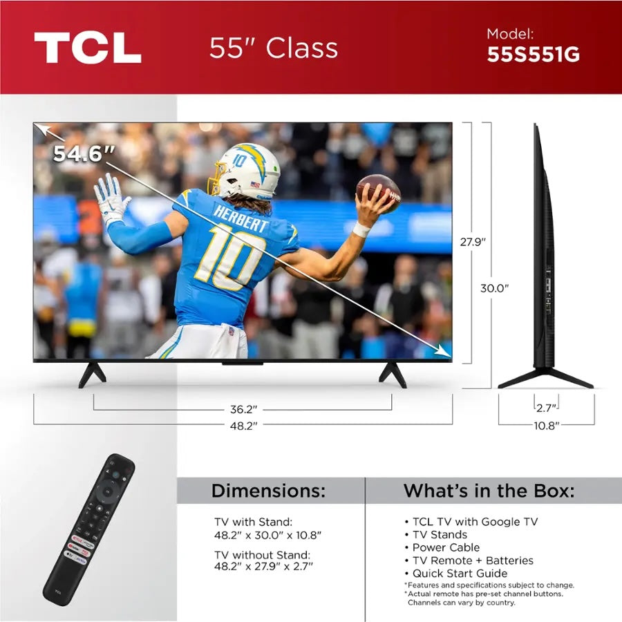 TCL 55" Class S5-Series 4K UHD HDR LED Smart Google TV (2024)