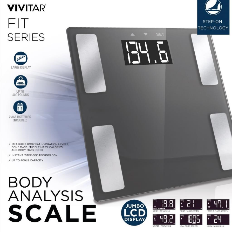 Vivitar Body Analysis Digital Bathroom Scale, Gray