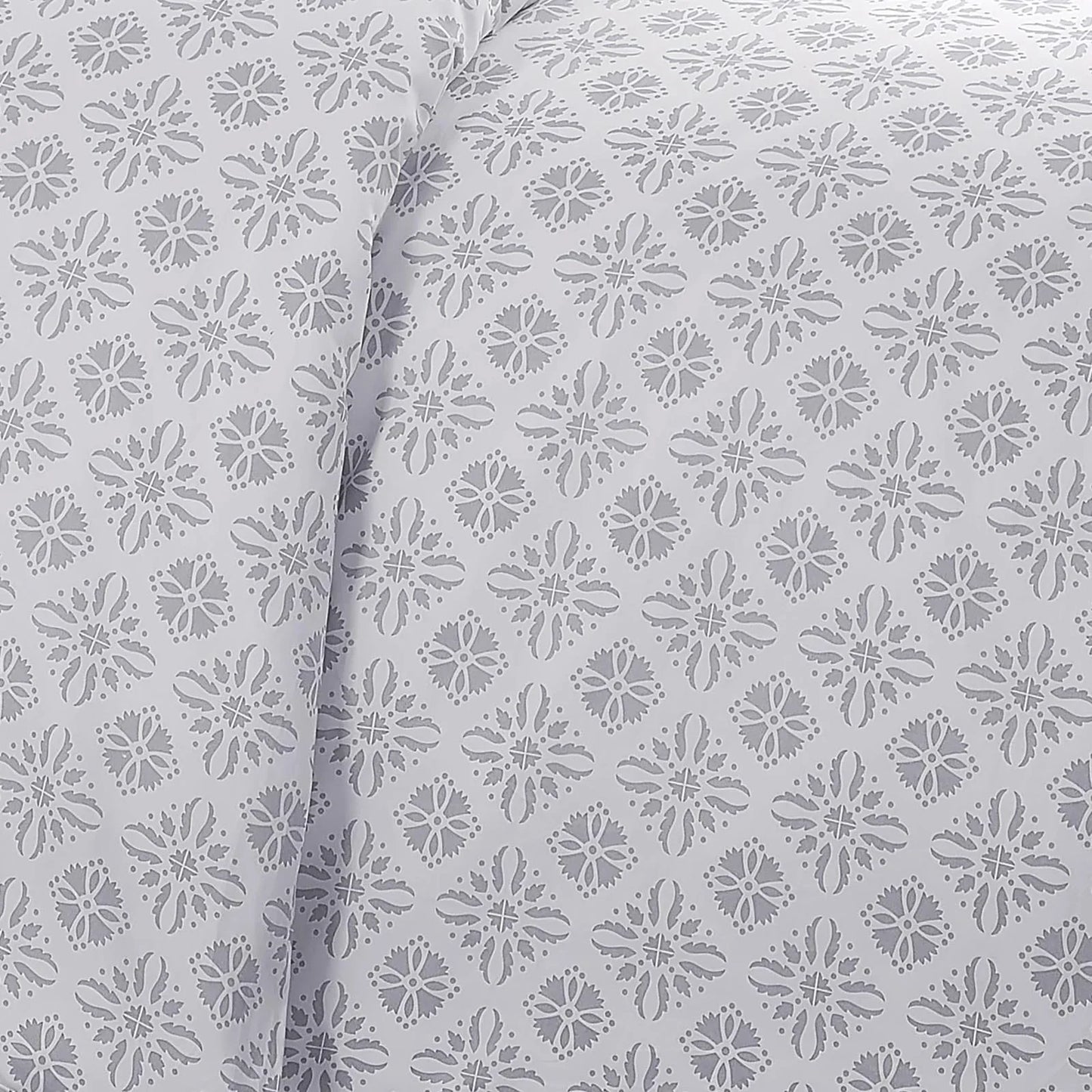 Floral Block Print Duvet Cover Set, Grey