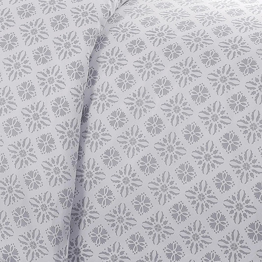 Floral Block Print Duvet Cover Set, Grey