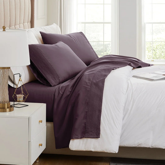 Pintuck Luxe Microfiber 4 Piece Sheet Set, Purple