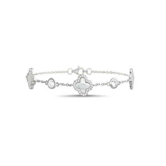 Sterling Silver CZ Clover Bracelet