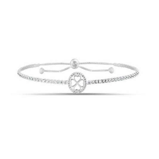 Sterling Silver Pave Clover Tennis Chain Bracelet