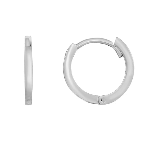 Thin Polished Huggie Earrings, White Gold